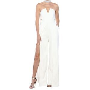 NWT  Luxxel White Bustier Split Leg Formal Jumpsuit Dress Small